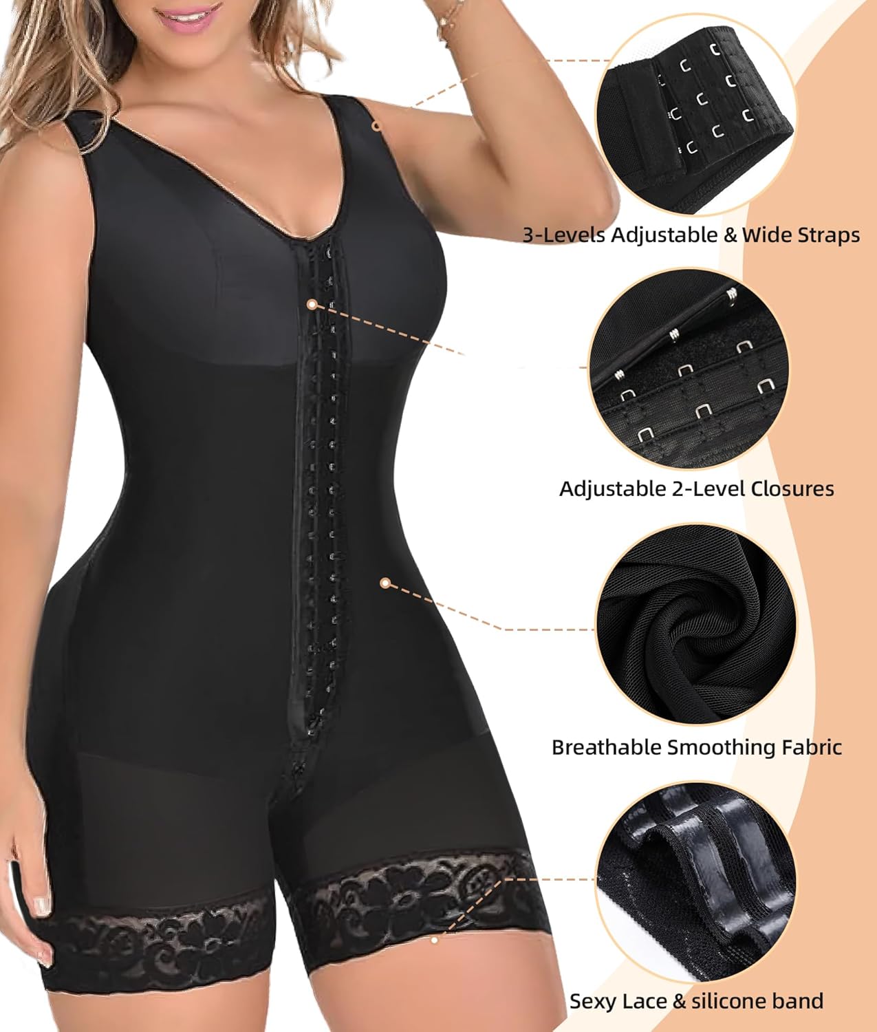 Women’s Tummy Control Full Body Shaper – Butt Lifter with Zipper Crotch