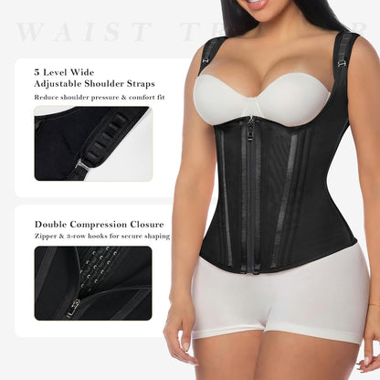 Women’s Waist Trainer Corset – Tummy Control Underbust Waist Cincher with Zipper & Hooks
