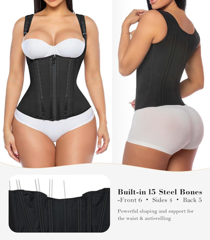 Women’s Waist Trainer Corset – Tummy Control Underbust Waist Cincher with Zipper & Hooks