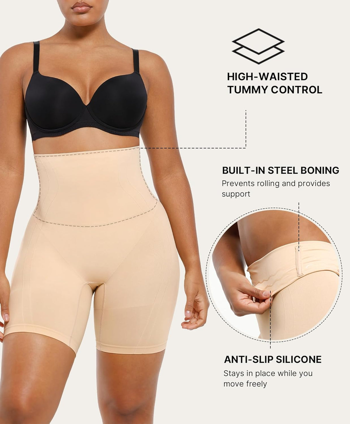 SHAPELLX Women’s Tummy Control Shapewear Shorts – Seamless High Waisted Body Shaper