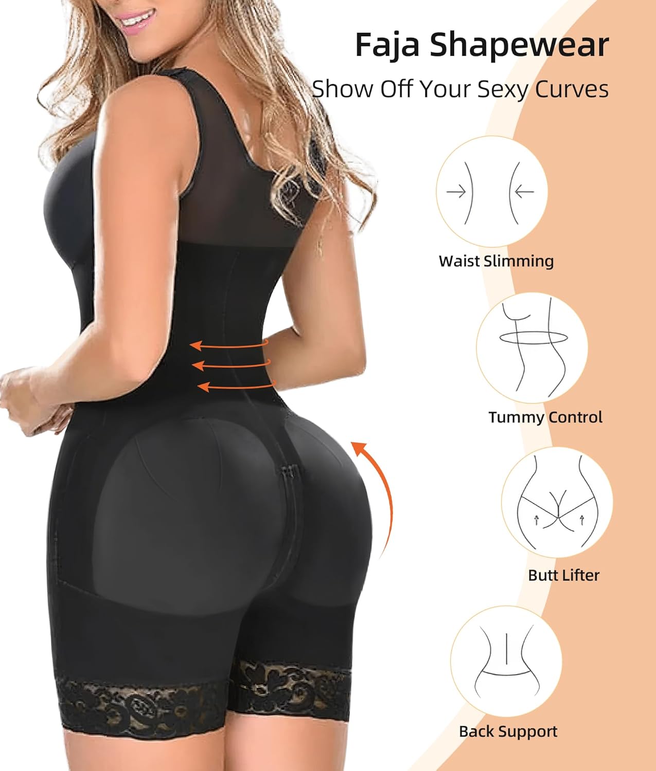 Women’s Tummy Control Full Body Shaper – Butt Lifter with Zipper Crotch