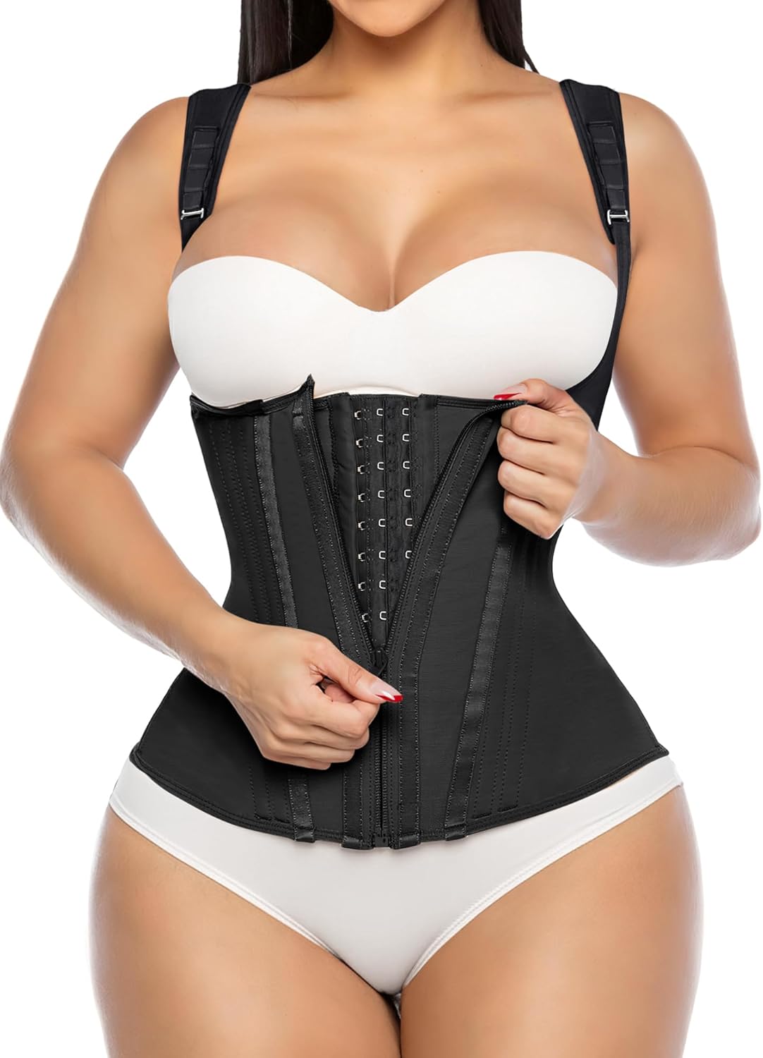 Women’s Waist Trainer Corset – Tummy Control Underbust Waist Cincher with Zipper & Hooks