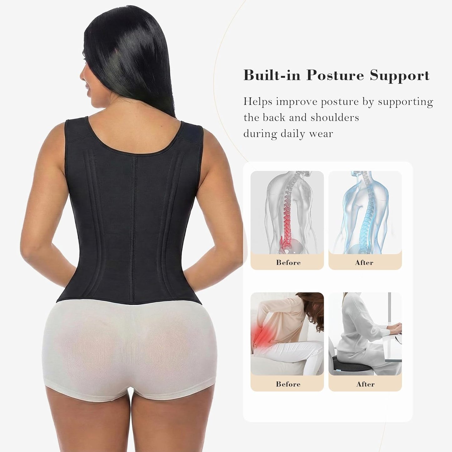 Women’s Waist Trainer Corset – Tummy Control Underbust Waist Cincher with Zipper & Hooks