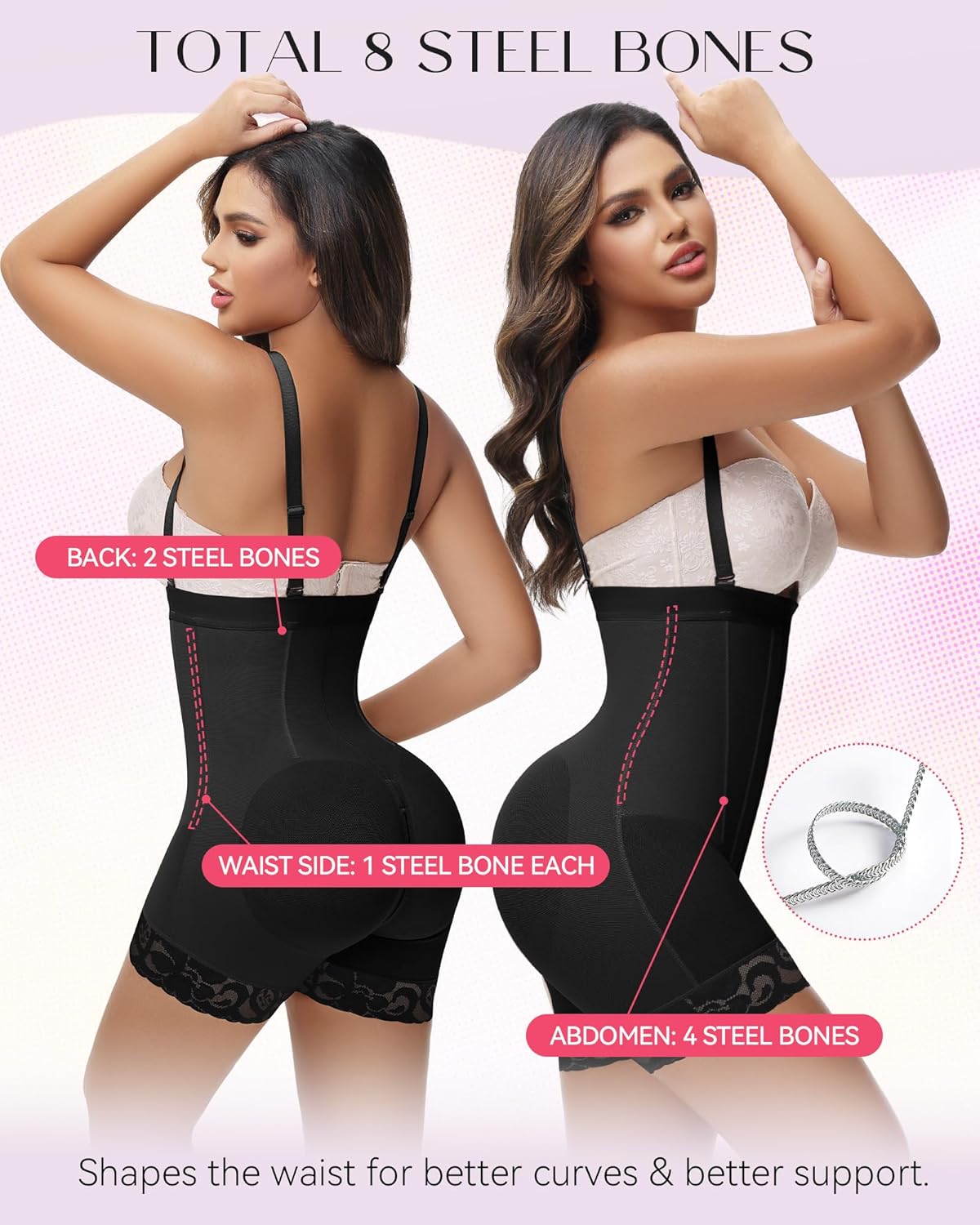 SHAPSHE Women’s Strapless Tummy Control Shapewear – Butt Lifter Compression Garment